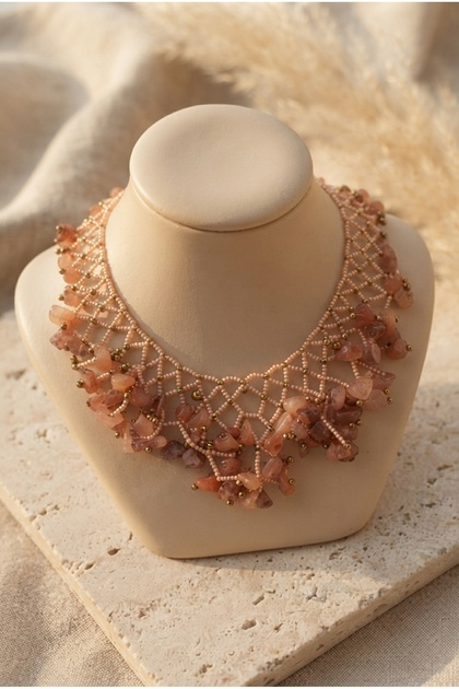 Handmade Agate Natural Stone Fringed Special Design Necklace