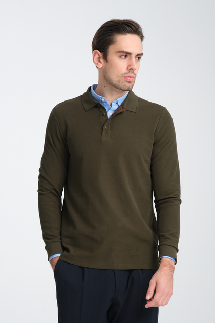 Blum Men's Khaki Waffle Patterned Regular Fit Polo Collar Sweatshirt