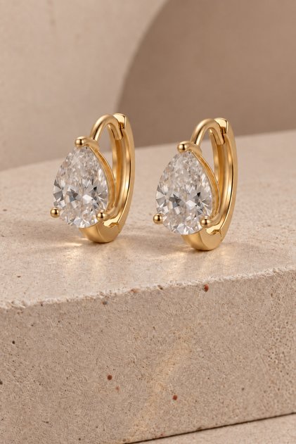 Lina Damla Taşlı Gold Halka Küpe