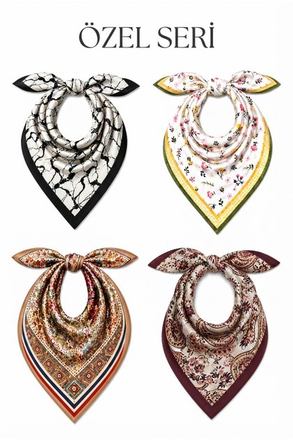 4-Piece Women's Scarf with Patterned Stylish Neck Scarf, Shawl and Bandana