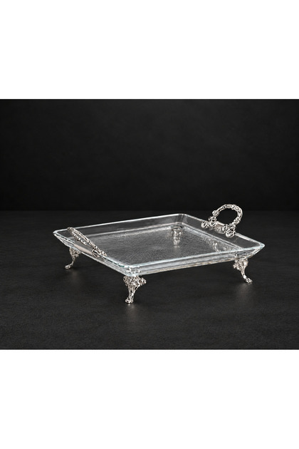 Crystal Silver Metal Leg Square Cake Presentation Tray Cookie Holder Tray