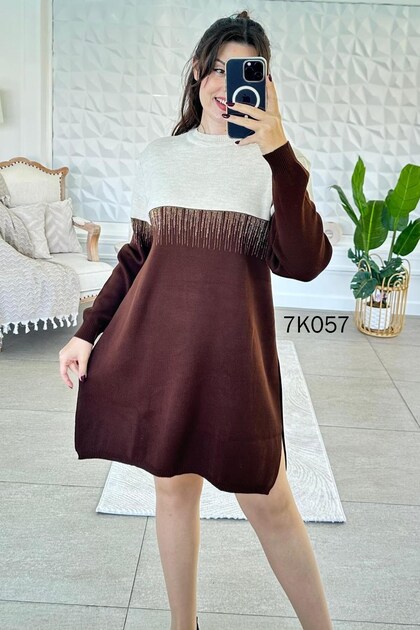 Crew Neck Glittery Knit Dress 7K057