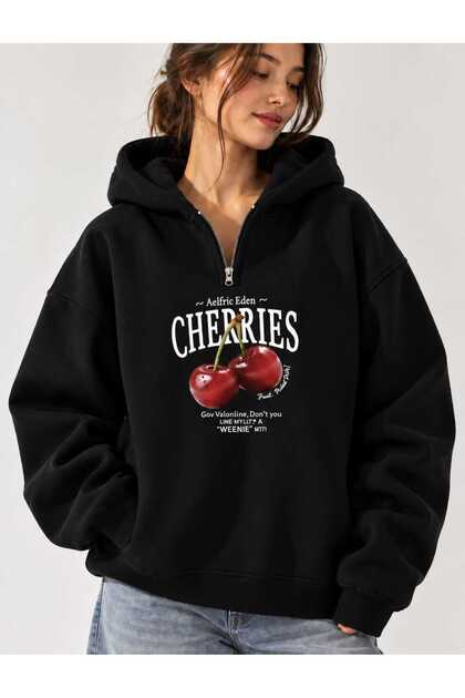 Unisex Men/Women Cherries Colorful Custom Printed Cotton Oversized Hooded Sweatshirt