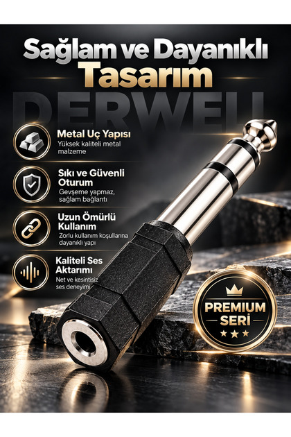 6.35mm Erkek - 3.5mm Dişi Ses Adaptörü Stereo Profesyonel Metal Uçlu Dönüştürücü Jak Girişli Kulaklık Amfi Gitar Mikrofon Ses Kartı Jak Çevirici Tak Çalıştır Siyah Kompakt Dayanıklı Dönüştür
