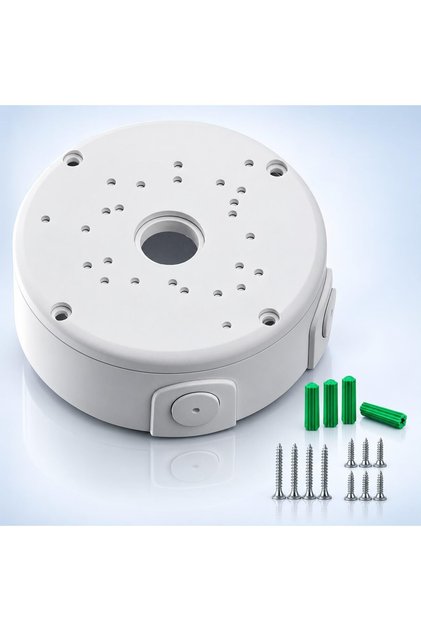 CCTV Camera Junction Box, Round PVC Security Camera Mounting Base, Waterproof Cable Management Box for Dome & Bullet Cameras, Universal CCTV Mounting Bracket with Screws and Wall Plugs, White