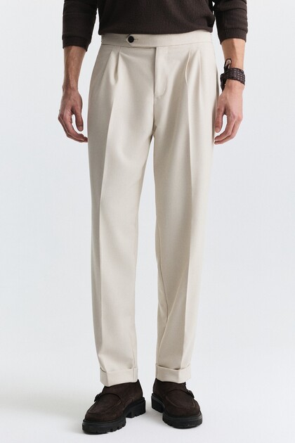 Tapered Fit Double Pleated Trousers