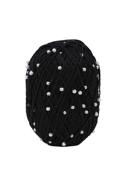 Pearl Beaded Cotton Knitting Yarn 50 Grams - Black