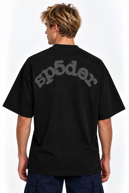 Unisex Women's Men's Sp5Der Gray Logo Back Patterned Design Printed Oversized Thick Fabric Relaxed Fit T-Shirt