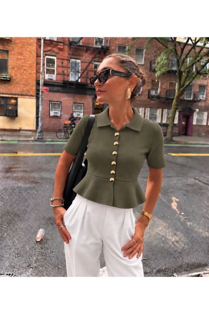 Pola Yaka Peplum Knitwear Blouse