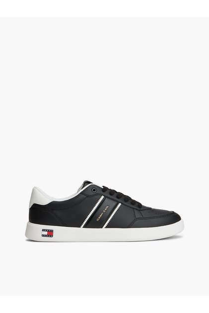 Erkek Hakiki Deri Karışımlı Delikli Yüzey EVA Tabanlı Logolu Siyah Sneaker
