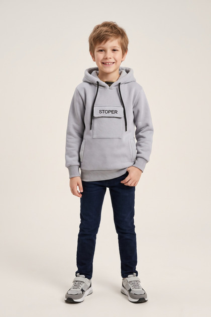 Boy's Sweatshirt Hooded 3 Thread Rastered 100% Cotton