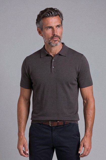 Kahverengi Studio Gömlek Yaka Düğmeli T-shirt