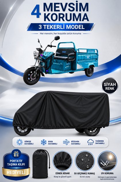 Kral Motor Enif 500 Compatible 3-Wheel Electric Vehicle Tarpaulin Black Waterproof Uv Protected 4 Season Motorcycle Tarpaulin