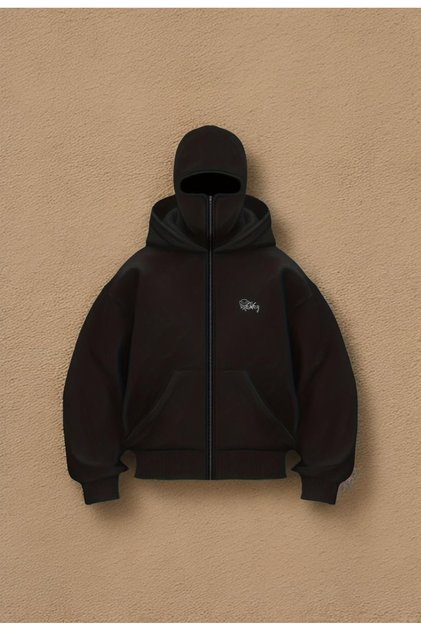 3 İplik Minimal Printed Ninja Hoodie – Oversize Zippered Hooded Sweatshirt