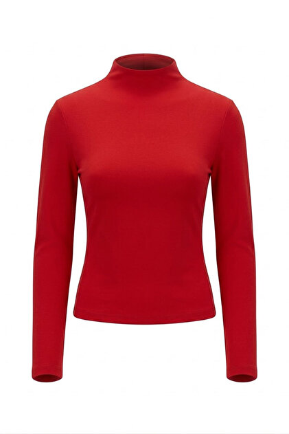 New Season High Neck Long Sleeve Blouse - Red