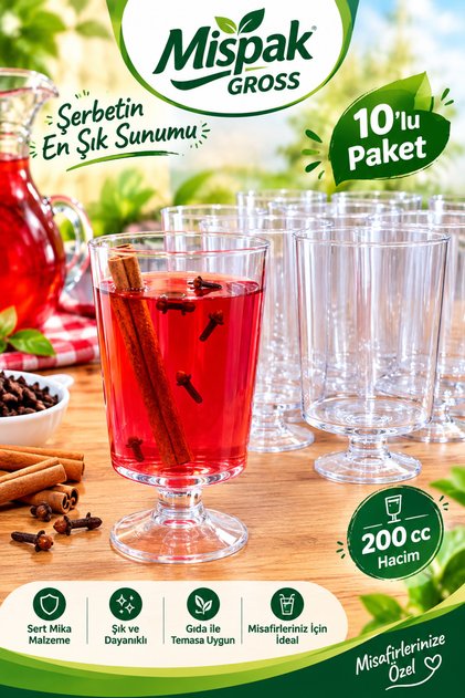 Şerbet İkramlık Lohusa Sunum Bardakları 10 lu paket 200 cc Sert plastik mika ürün
