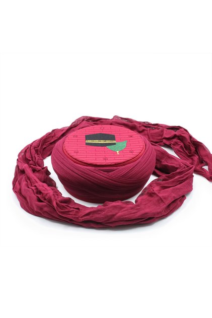 Burgundy Hajj Umrah Sarık, Mecca Medina Embroidered Skullcap, Cross Wrap, 7 Meters, Taylasan Sarık