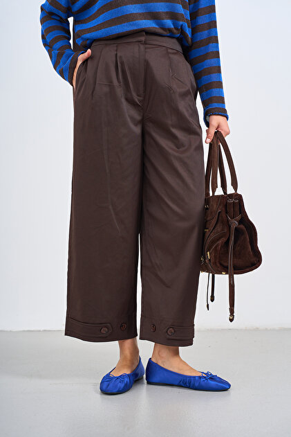 Women's Ankle Adjustable Pleated Trousers Brown