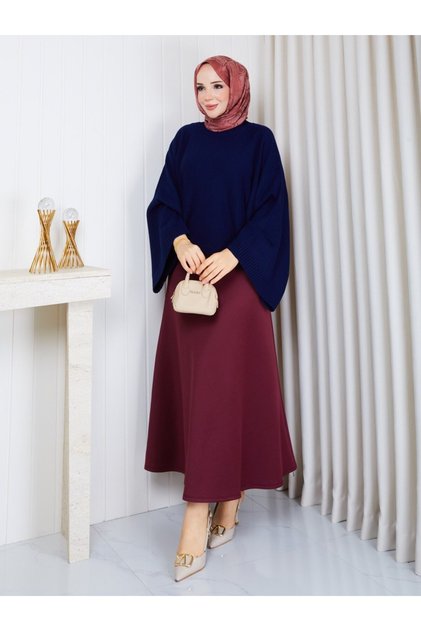Women's Spanish Sleeved Terry Sweater - Puff Scuba Fabric A-Line Skirt Double Combination