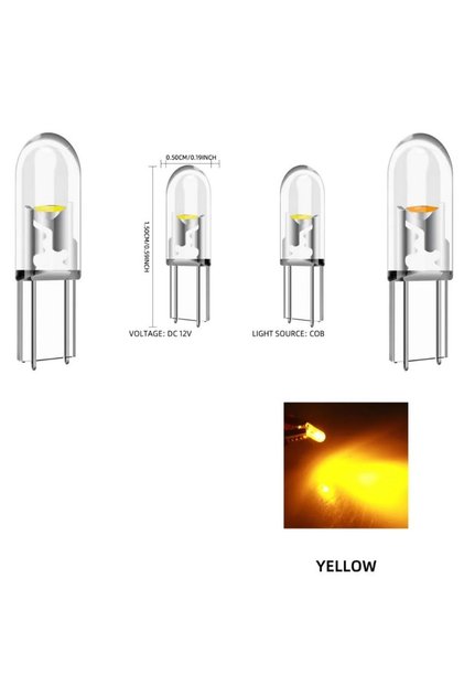 ( 4 X ADET ) 1 SET I.SERİ T5 1.2W LED MİNİ DİPSİZ AMPUL SARI 12V (1.2W MİNİ DİPSİZ AMPUL LED KRİSTAL CAM SARI)