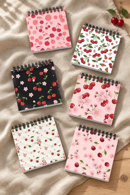 Cute Cherry and Flower Pattern Mini Notepad Set
