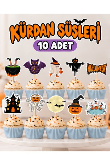 Halloween Cadılar Bayramı Kürdan Süsleri 10 Adet – Cupcake Pasta Süsü Parti Dekoru