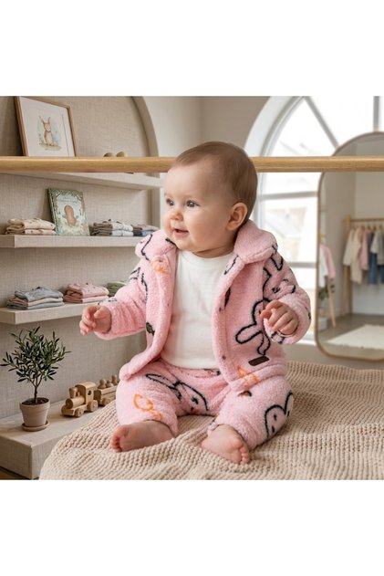 Welsoft Rabbit Patterned 3-Piece Set 3 Months, 6 Months, 9 Months Girls Pink