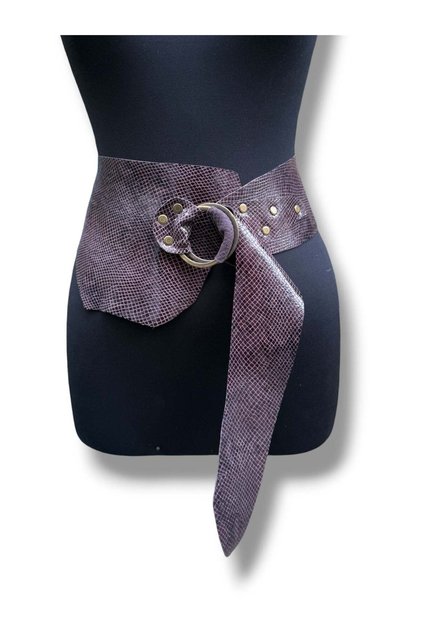 Women's Purple Textured Wide Leather Belt with Ring Buckle - Isabeau Asymmetrical Design Corset Belt - Standard Be