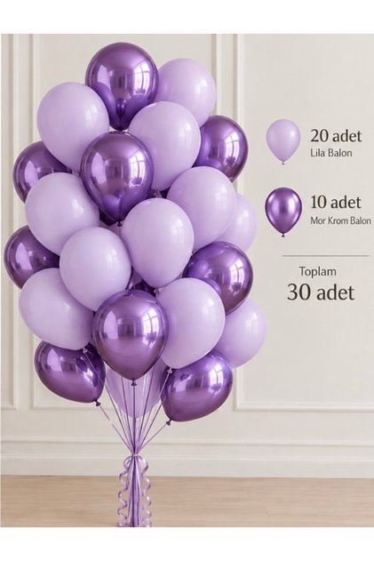 30 Adet Balon Seti – 20 Adet Makaron Balon + 10 Adet Krom Balon