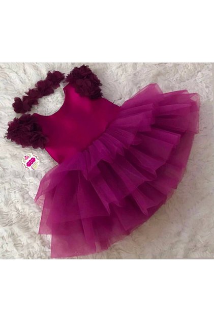 Cherry Layered Tulle Baby Girl Dress Crown Set Birthday Special Occasion Dress