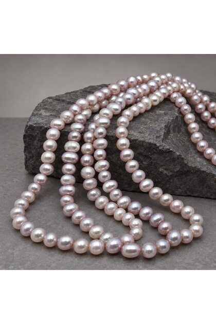 Pearl String Silver Reflection Salmon Pink 9*7 mm – Natural Texture Royal Series (63308)