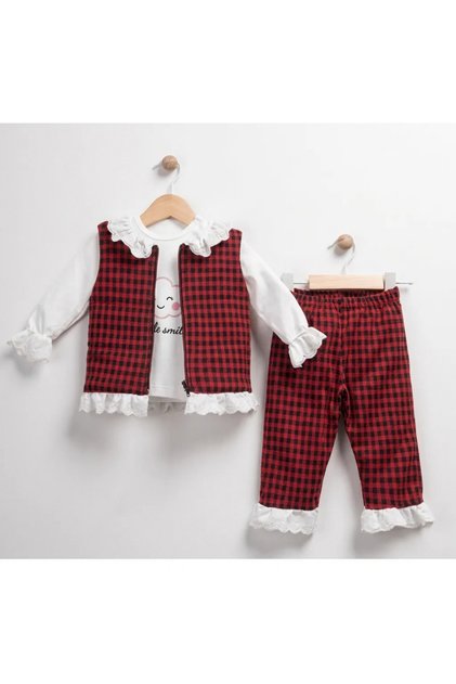 Girl's Vest Top and Bottom Set | Sweetshirt, Trousers, Embroidered Vest 3-Piece Set