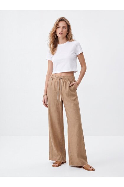 Wide Leg Tie-Waist Mid Indigo Trousers