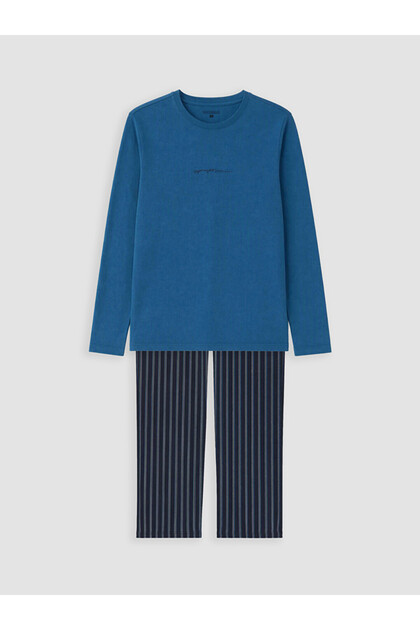 Blue Printed Men's Pajama Set