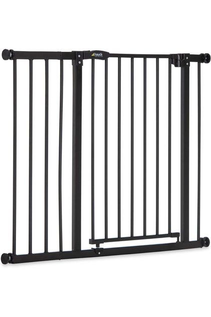 Baby Gate for Doors and Stairs Close N Stop inclusive 21 cm Extension, Child Stair Gate for Widths 96 to 101 cm, Pressure Fit - No Screws, One-Handed Opening to Both Sides, Metal, Black