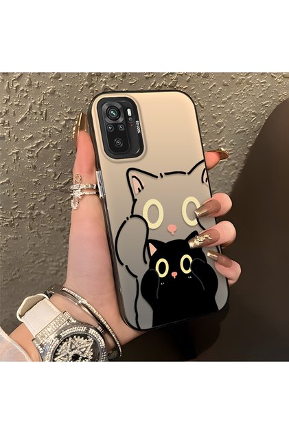 Redmi Note 10 4G/Note 10S Compatible Simple Stripes Cute Black Cat Impact Wear-Resistant Art Print
