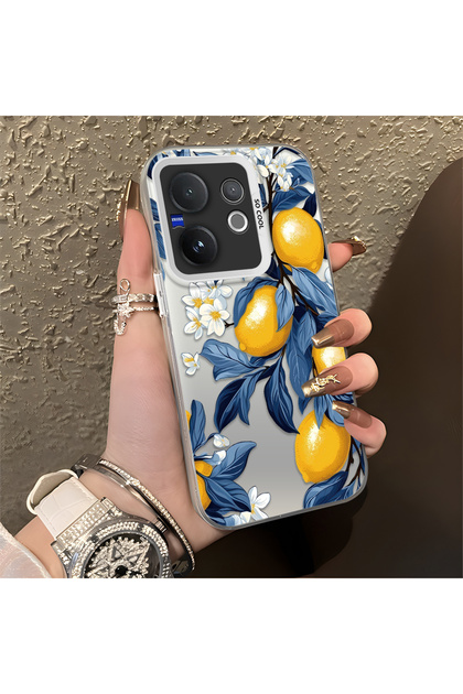 Vivo V60 Compatible Yellow Lemon Blue Leaf White Small Flower Shock Absorbing Protection