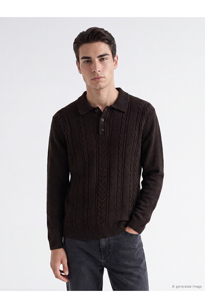 Quality Pieces from Çelebi Store Devril Roba Collar Embroidered Men's Knitwear Sweater
