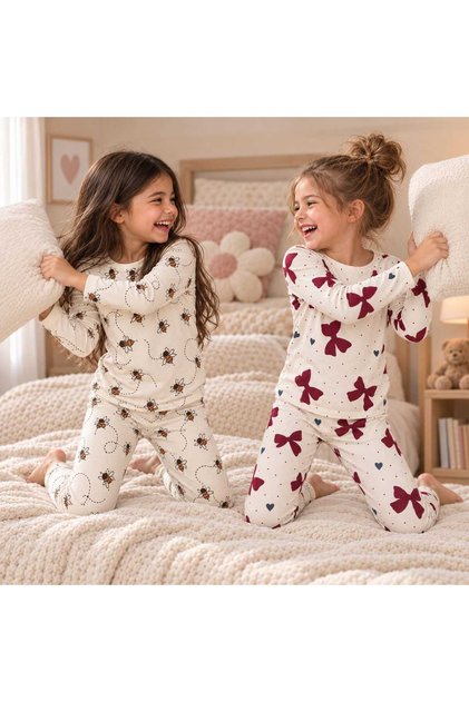 Girls Boys 2 Pack Long Sleeve Pajama Sets - 2-Piece Kids Pjs Sets
