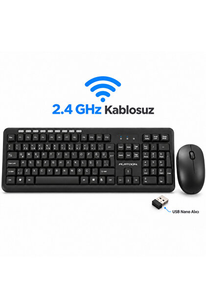 Platoon PL-355 Kablosuz Türkçe Q Klavye Mouse Seti 2.4 GHz USB Nano Alıcılı Multimedya