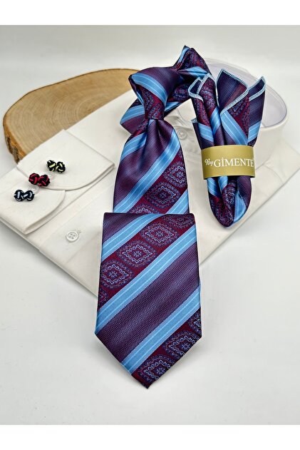 Classic Tie with Burgundy Patterned Handkerchief