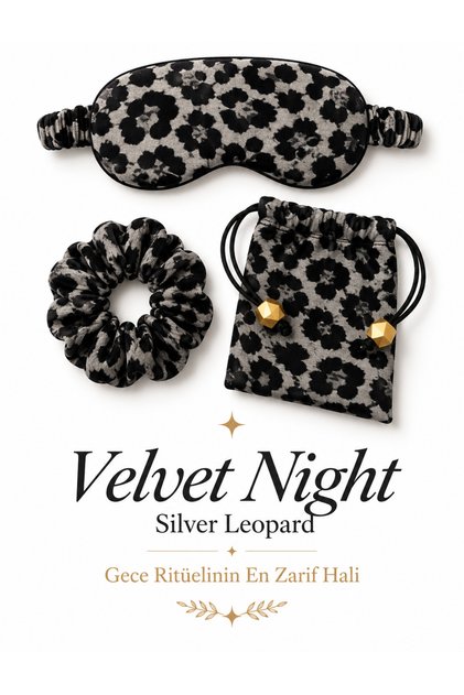 Velvet Night Leopard chic Mini Night Set Uyku göz bandı toka kese set
