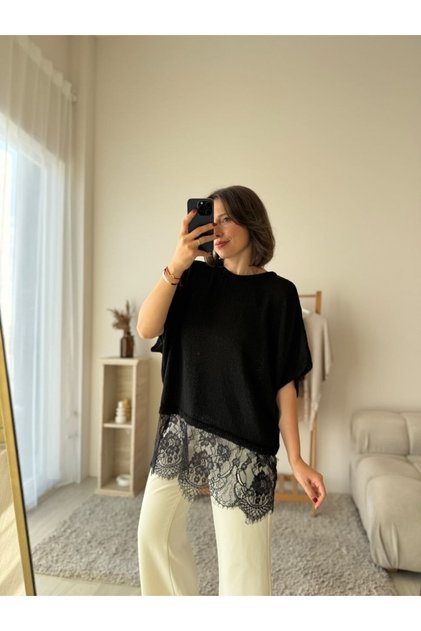 Lace Hem Detailed Oversized Knitwear Blouse Aw26Kz00077