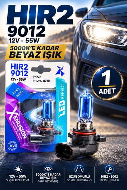 HIR2 9012 Beyaz Işık 12V 55W 1 Adet – LED Effect Premium Halojen Far Ampulü