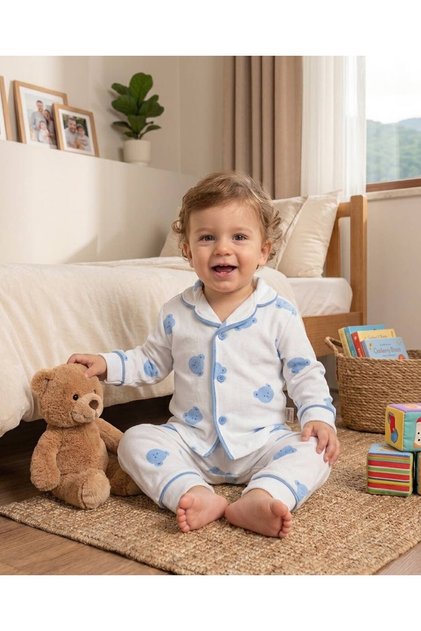 Teddy Bear Printed Baby & Kids 100% Cotton Pajama Set
