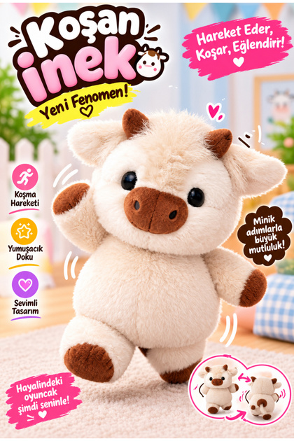 Yeni Fenomen Koşan İnek Peluş Çanta Aksesuarı - 18 cm Hareket Eden Oyuncak