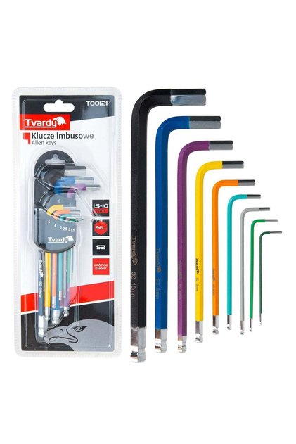 Set 9 chei imbus scurte colorate tip L cu bila 1.5-10mm