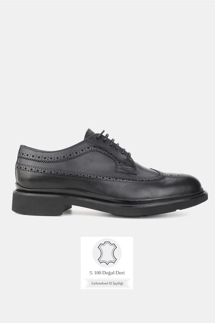 Men's black genuine natural leather lace-up shoes size 39-45
