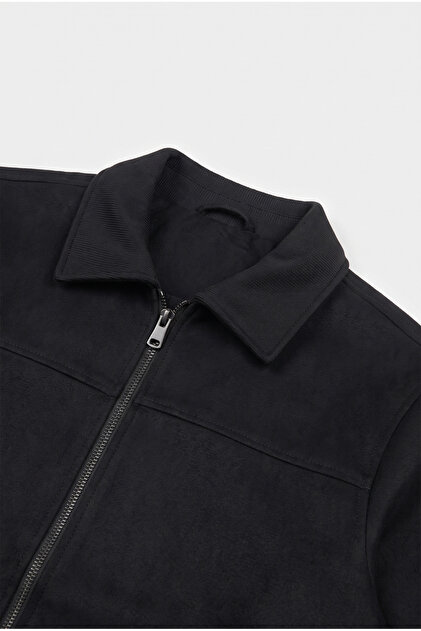 Slim Fit Basic Polo Yaka Süet Ceket