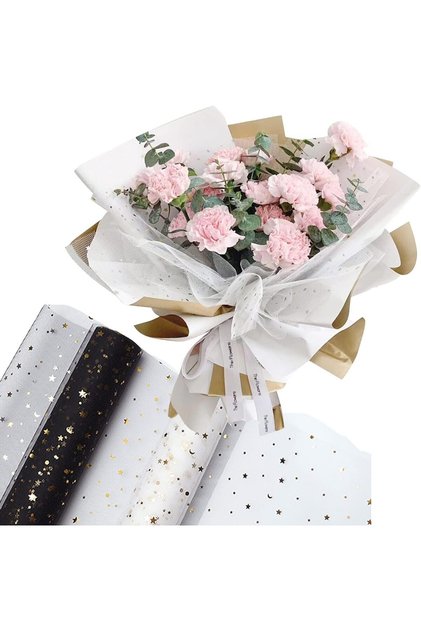 2 Rolls Tulle Flower Wrapping Paper Moldable Mesh Sequin Wrappers Floral Bouquet Gift Package Paper